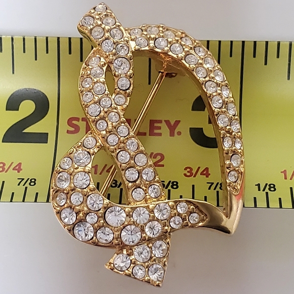 Swarovski Signed Swan Gold Tone Open Heart Brooch Full Pave Set Crystals - Picture 12 of 12